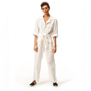 Nili Lotan Aria Denim Linen White Jumpsuit